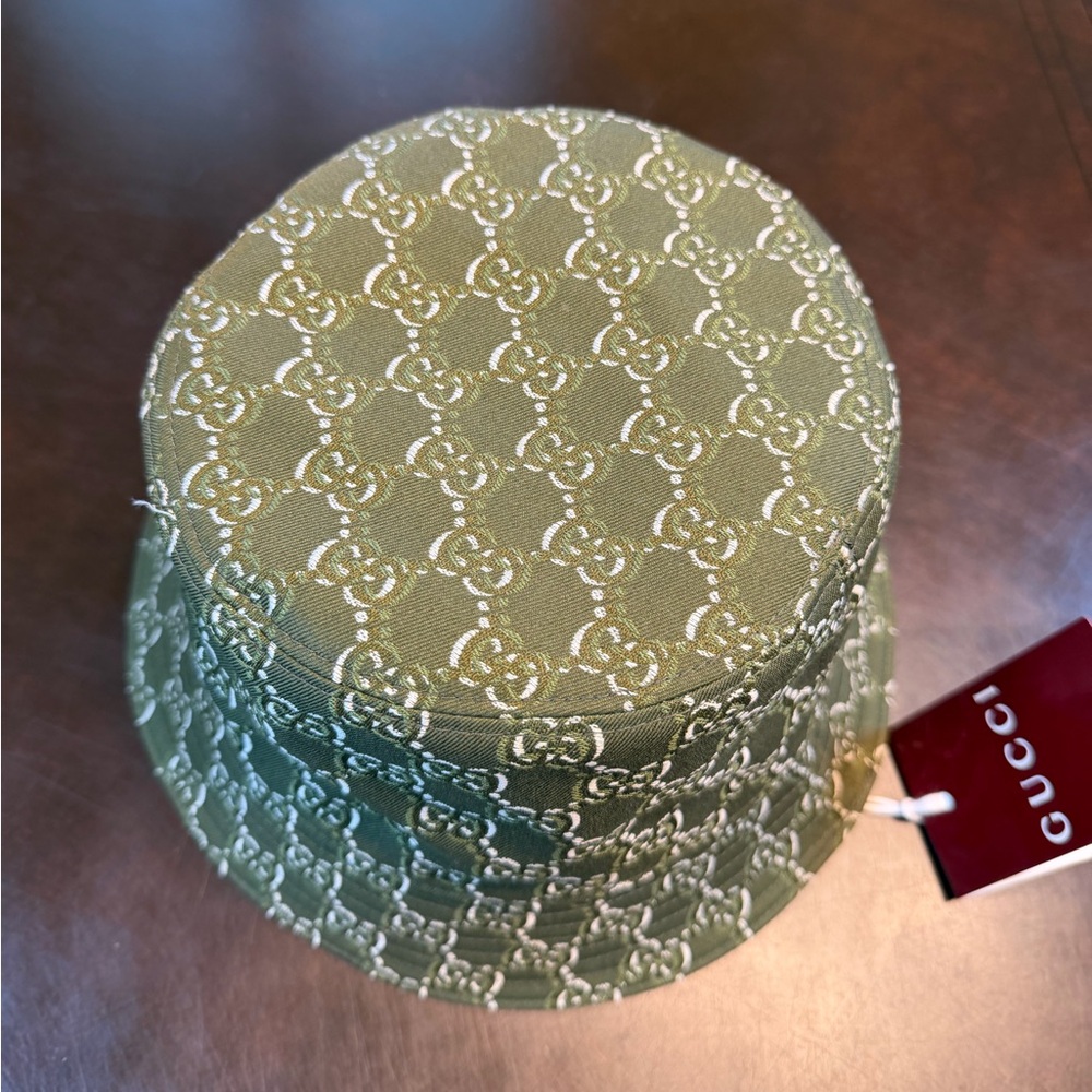 New Authentic Gucci GG Logo Bucket Hat Green - Picture 2 of 13